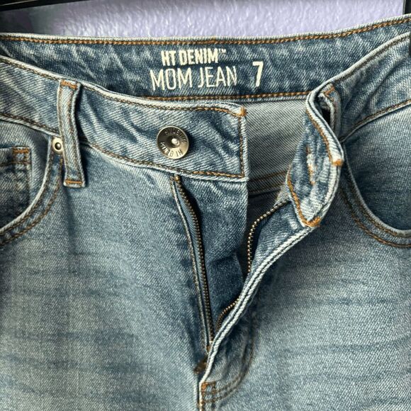 HT Denim Mom Jean Tapered Leg Light Wash High Rise 7 90s Style Cotton Relaxed - Picture 3 of 7